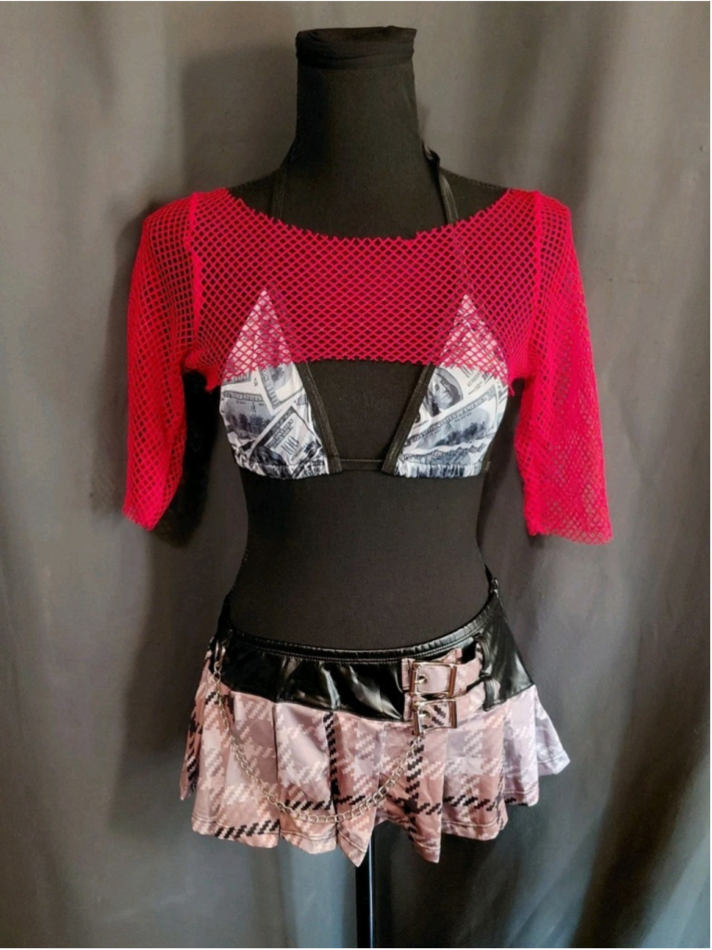 Dirty Xtina Dollskill Sexy Halloween Cosplay Costume Fishnet Micro Mini Skirt SM